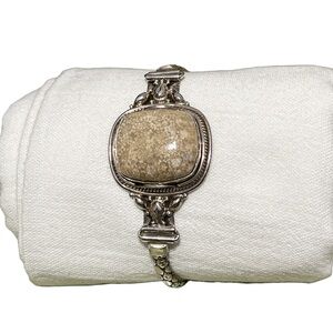 Vintage Brown/Tan Fossil Gemstone Sterling Silver Bracelet